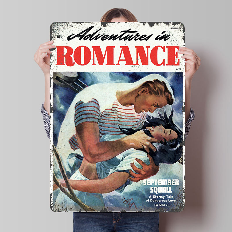 Retro Gaming At Home - ADVENTURES IN ROMANCE Tinplate Poster Customized
