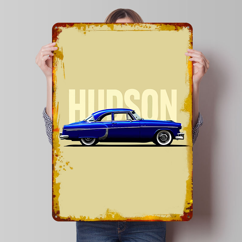 Retro Gaming At Home - Blue Hudson Classic Car Tinplate Poster