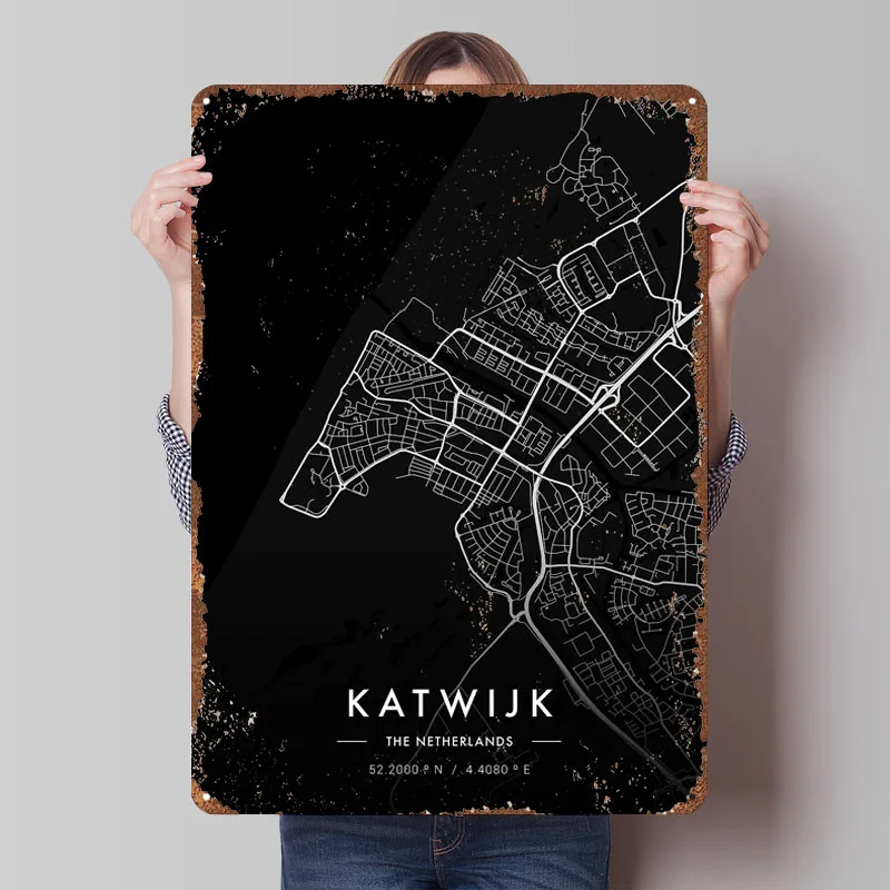 Retro Gaming At Home - Katwijk City Map Dark Poster Map