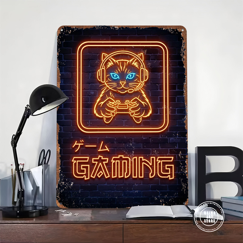Neon Gaming Cat Printed Poster - Retro Gaming At Home review and price