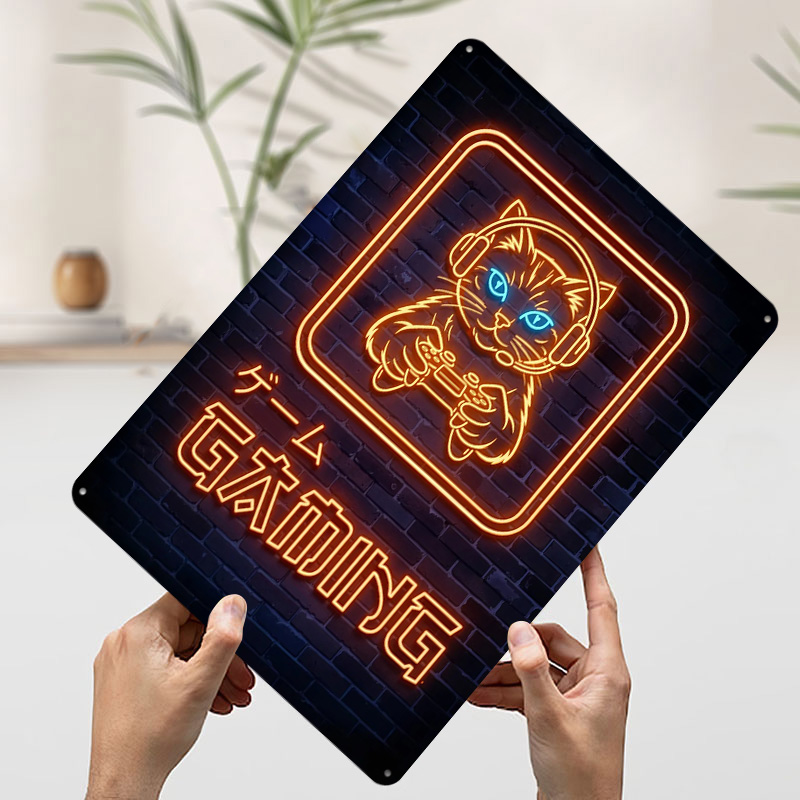 Neon Gaming Cat Printed Poster - Retro Gaming At Home review and price